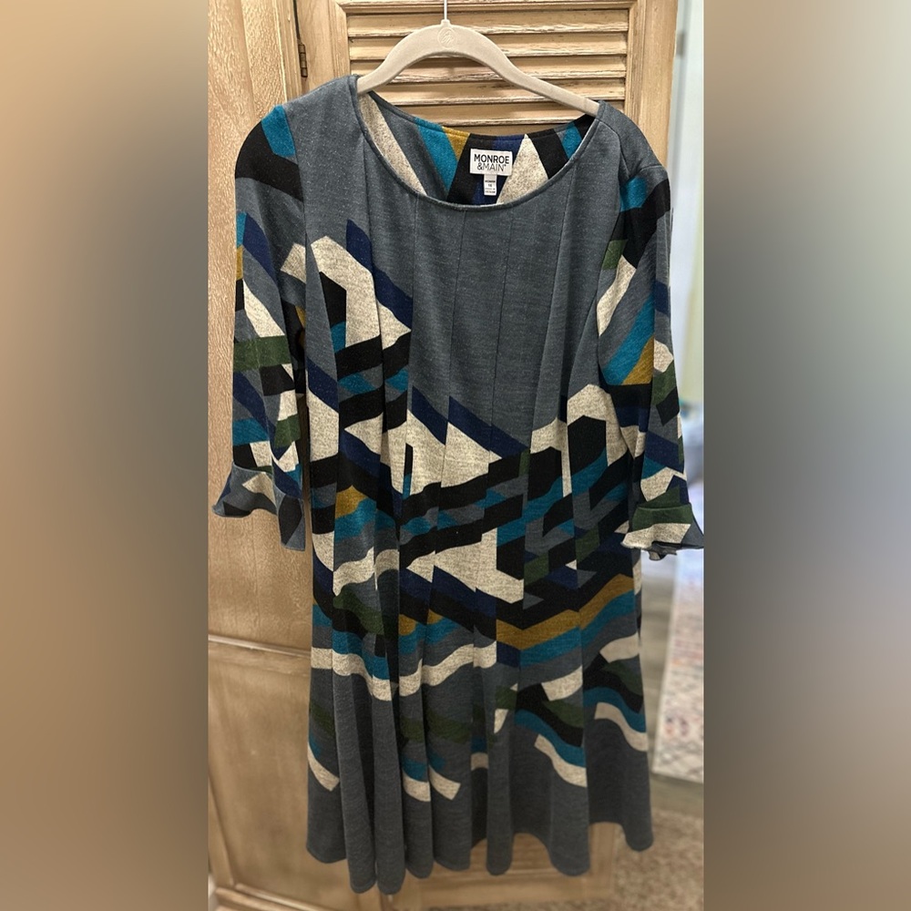 Monroe & Main Dress, Womens size 16, Geometric Knit Fit & Flare Art to Wear